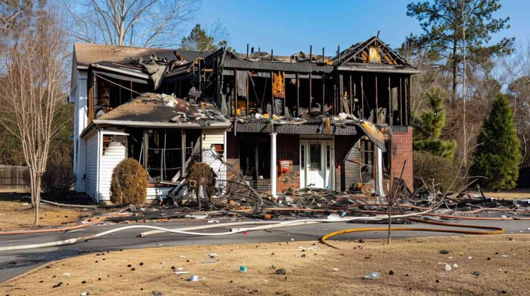 Severely fire-damaged home after a residential blaze requiring emergency fire damage cleanup and restoration services from Paul Davis Restoration of Brooklyn West